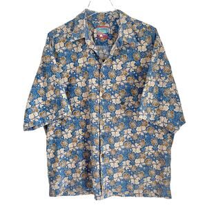 Vintage Reyn Spooner Joe Kealoha Hawaiian Shirt Men XL Blue Tan Florals Aloha